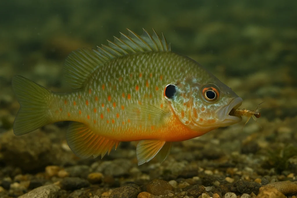 orangespotted-sunfish-eating Orangespotted sunfish eating